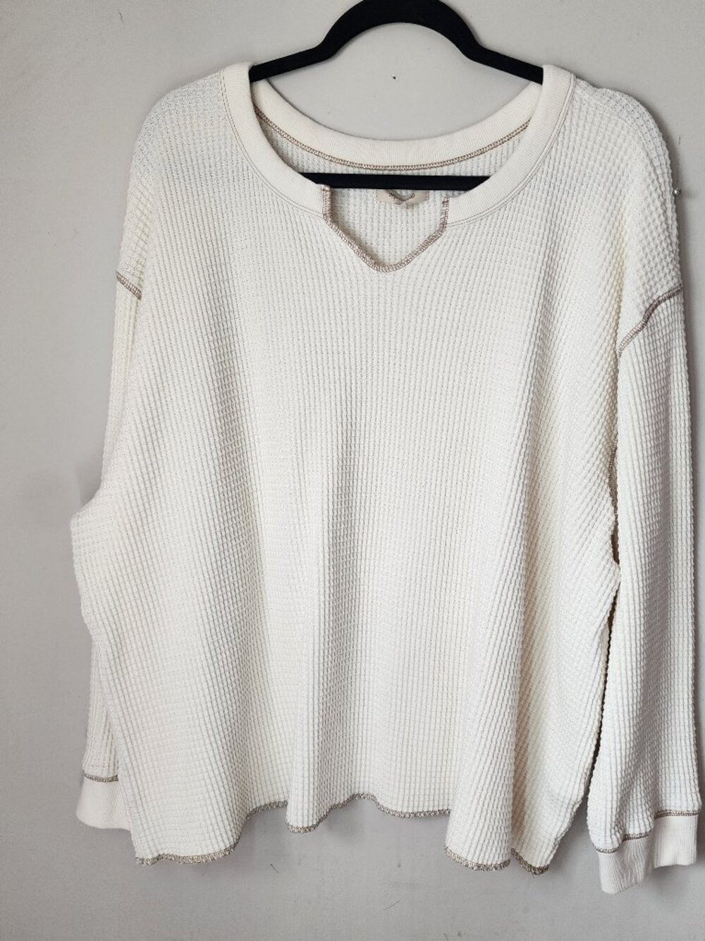 Madewell Cream Waffle Knit Notch Neck Thermal Long Sleeve Top 3X